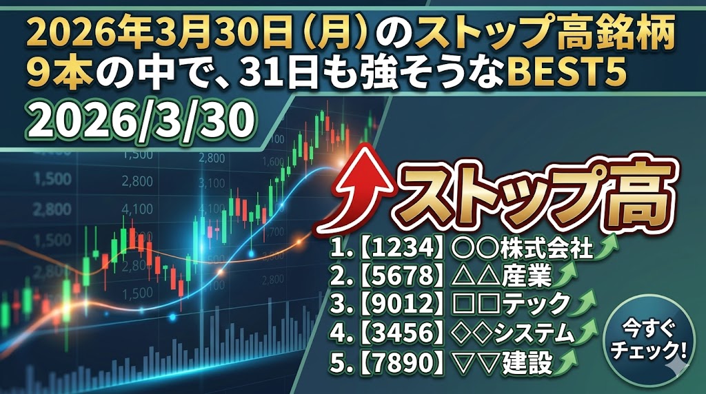 3月30日（月）のストップ高銘柄9本の中で、明日も強そうだと見ているBEST5