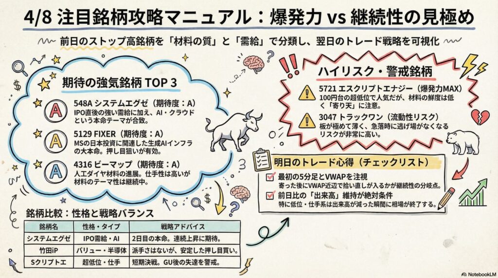 本日のストップ高銘柄を検証　翌営業日も強い候補と寄り天注意株を整理