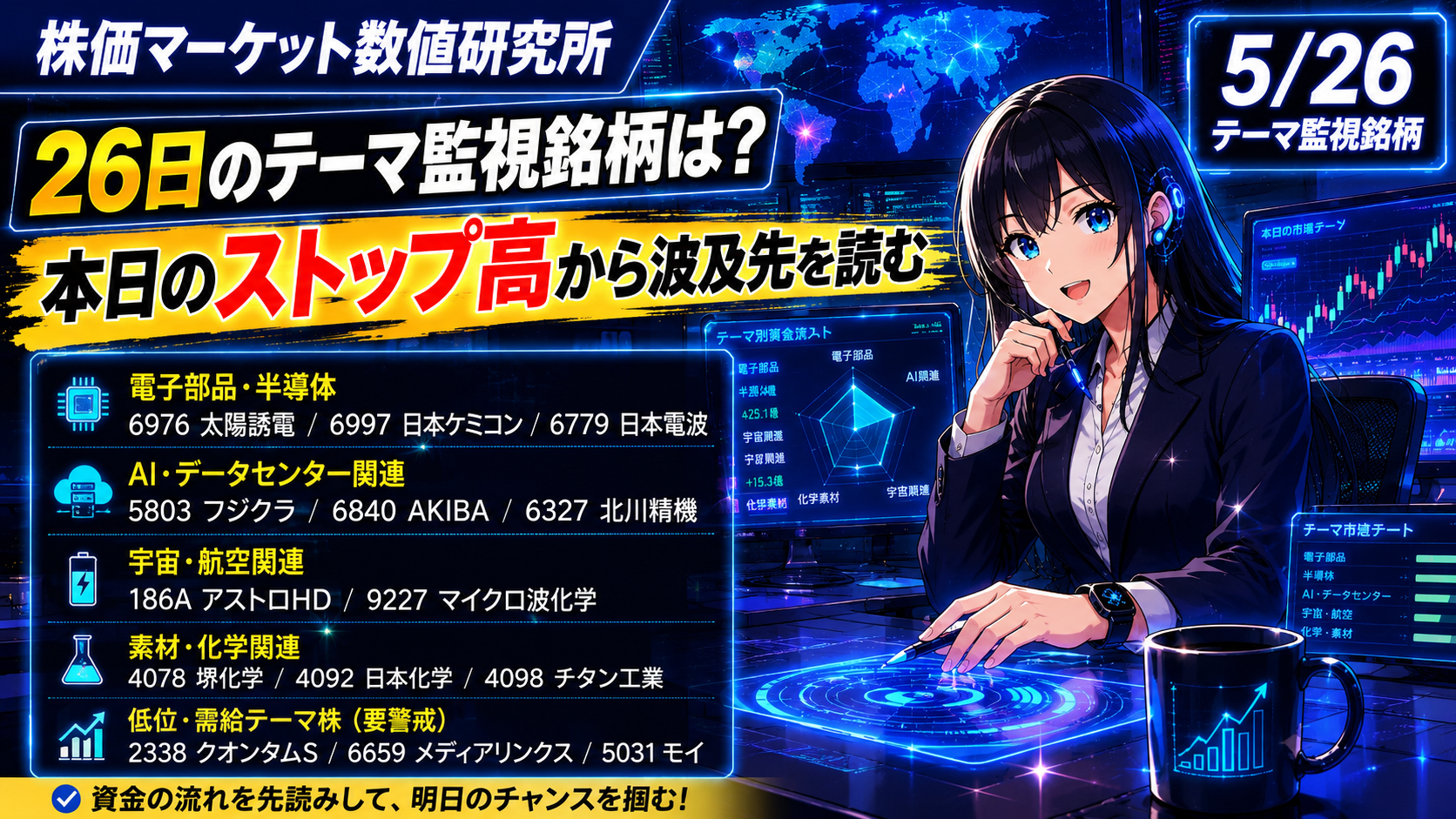 5803 フジクラ、6976 太陽誘電、6997 日本ケミコンが本命候補｜5月25日ストップ高分析